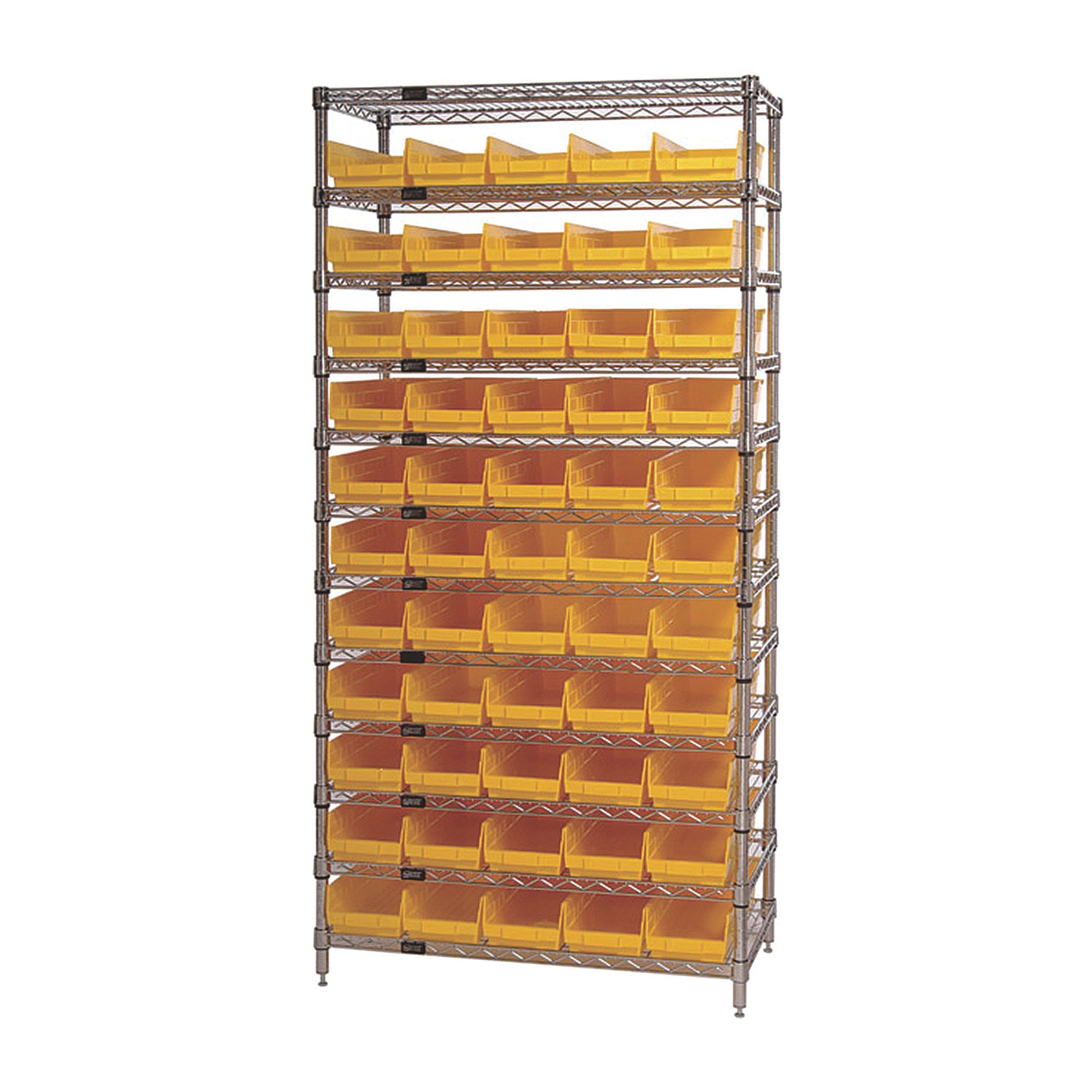 Quantum Storage 55-Bin Chrome Wire Shelf Bin System — 36in.W x 12in.D x 74in.H Rack Size